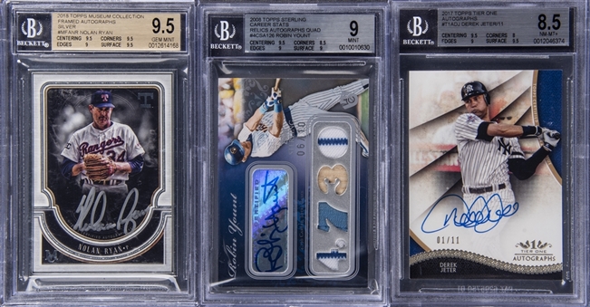 2008-2018 Baseball Hall of Famers BGS Graded Signed Card Collection (3) Featuring Derek Jeter, Nolan Ryan & Robin Yount